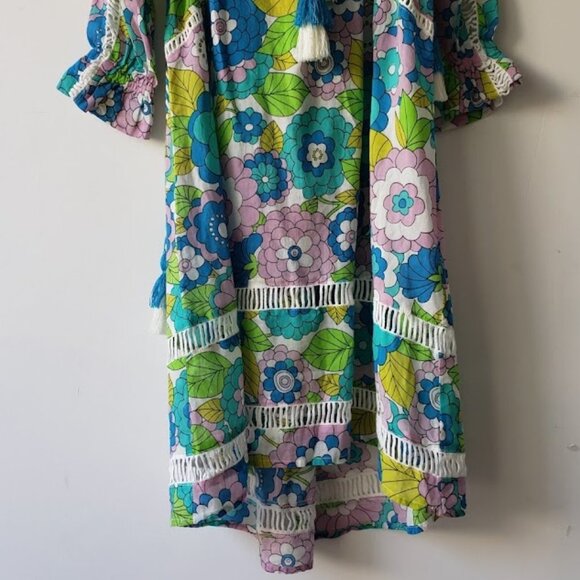 Dodo Bar Or Green Floral Retro Long Sleeve Girl's Cinch Waist Casual Dress - Picture 6 of 11